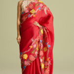 Red Silk Organza Floral Thread & Cutwork Saree