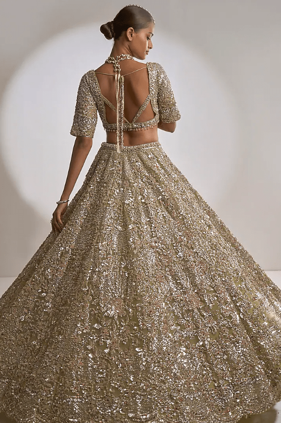 Sage Green Net Sequins Embroidered Lehenga Set - Image 2