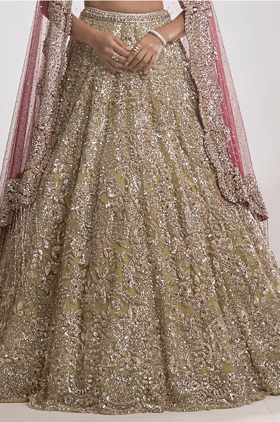 Sage Green Net Sequins Embroidered Lehenga Set - Image 3