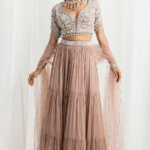 Dusty Pink Chiffon Embellished Tiered Skirt Set