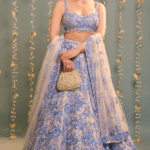 Powder Blue Net Crystal & Pearl Embroidered Lehenga Set