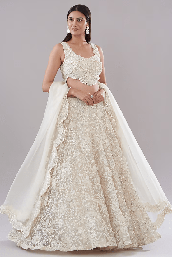 Ivory Organza Embroidered Lehenga Set
