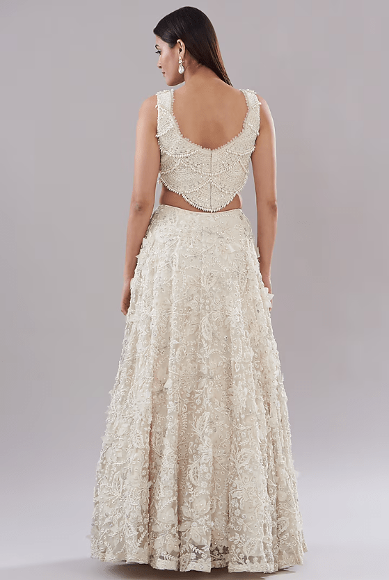 Ivory Organza Embroidered Lehenga Set - Image 2