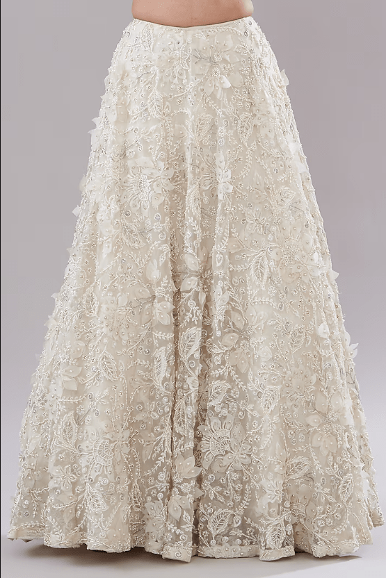 Ivory Organza Embroidered Lehenga Set - Image 3