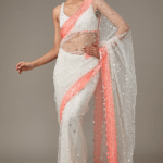 White Net Sequins Embroidered Saree Set