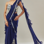 Electric Blue Georgette & Organza Embroidered Pre-Draped Saree Set