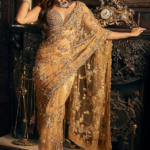 Gold Net Sequins & Crystal Embroidered Saree Set