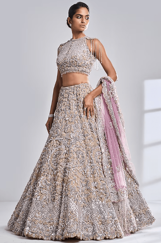 Nude Net Sequins Embroidered Lehenga Set