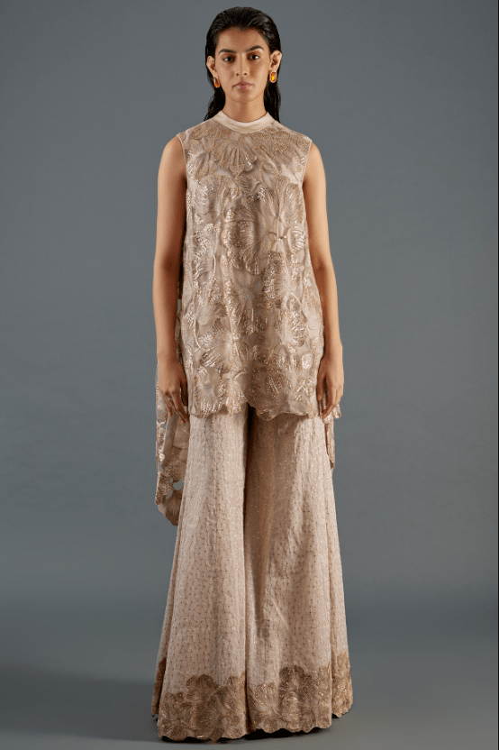 Blush Tulle Sequins Embroidered Sharara Set