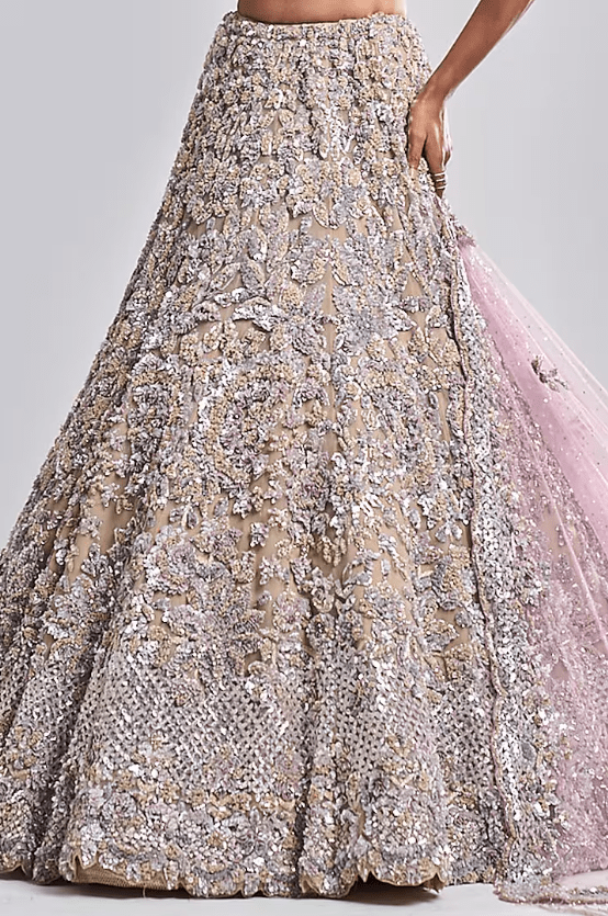 Nude Net Sequins Embroidered Lehenga Set - Image 3