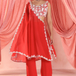 Red Organza Pearl & Crystal Embellished Cape Set