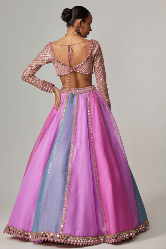 Multi-Colored Organza Gota Embroidered Lehenga Set - Image 2