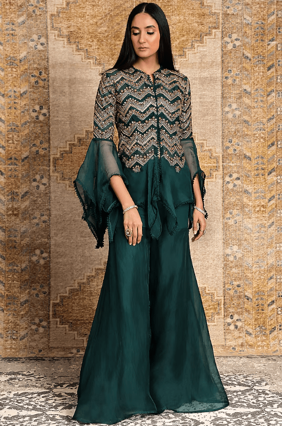 Green Organza Sharara Set
