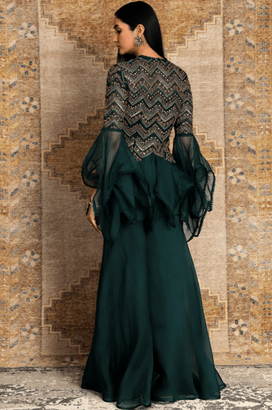 Green Organza Sharara Set - Image 2