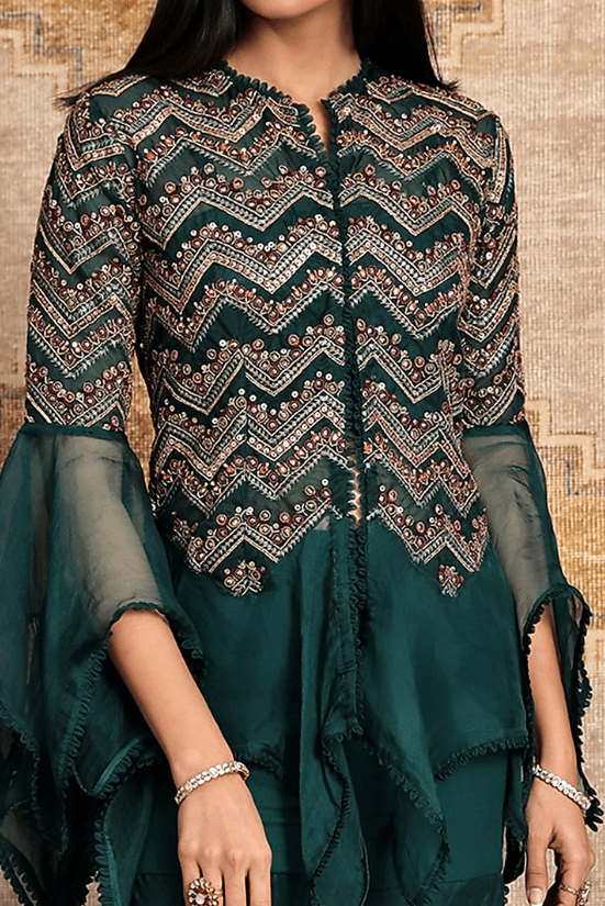 Green Organza Sharara Set - Image 4