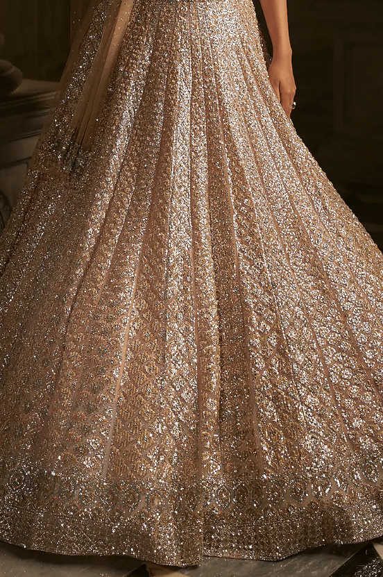 Powder Peach Net Sequins Embroidered Lehenga Set - Image 3