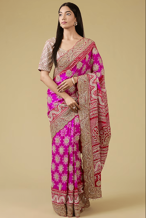 Red-Pink Gajji Silk Bandhani Saree Set