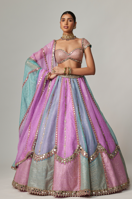 Multi-Colored Organza Gota Embroidered Lehenga Set