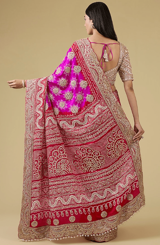 Red-Pink Gajji Silk Bandhani Saree Set - Image 2