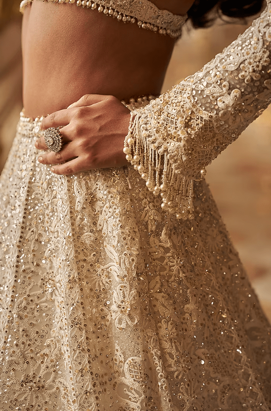 Ivory Net Floral Embroidered Lehenga Set - Image 4