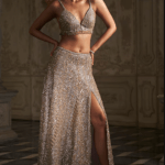 Nude Net Sequins Embroidered Skirt Set