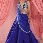 Electric Blue Organza Embellished Asymmetric Lehenga Set