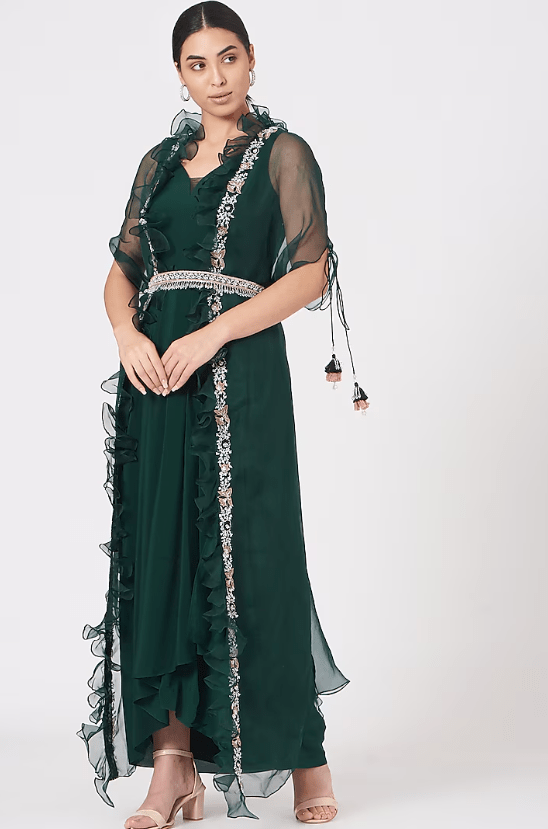 sachin and babi light blue dress Emerald Green Pleated Dress With Embroidered Cape Jacket – Lady Selection  Inc
