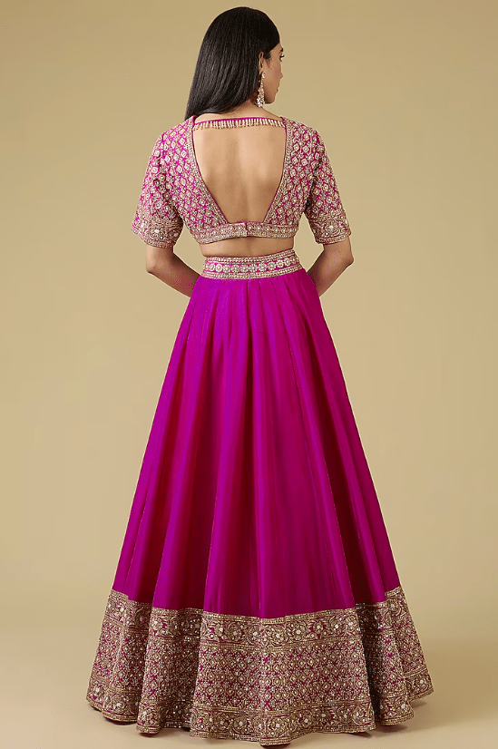 Pink Dupion Silk Embroidered Lehenga Set - Image 2