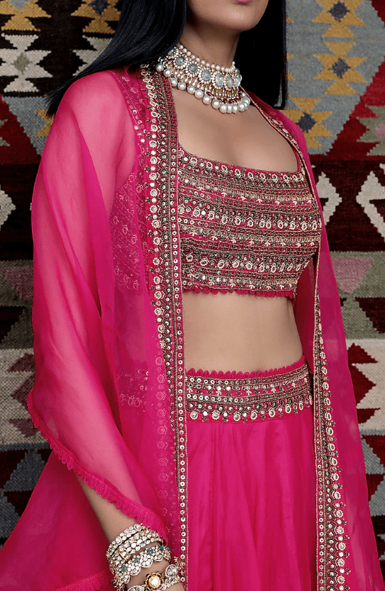 Fuchsia Organza Lehenga Set - Image 3