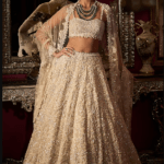 White Net Bead Embroidered Lehenga Set
