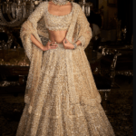 Champagne Net Thread Embroidered Lehenga Set