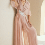 Champagne Embellished Draped Jumpsuit
