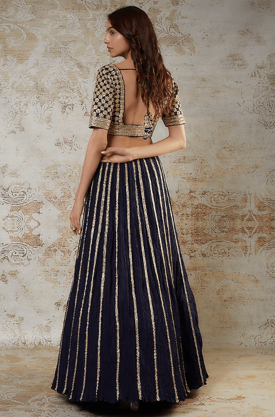 Blue Crushed Silk Lehenga Set - Image 2