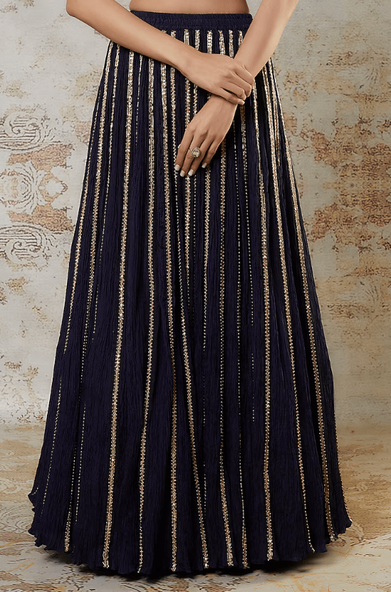 Blue Crushed Silk Lehenga Set - Image 3
