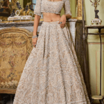 Nude Raw Silk Pearl Embroidered Lehenga Set