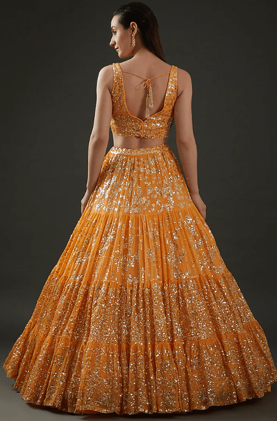 Orange Georgette Sequins Embroidered Lehenga Set - Image 2