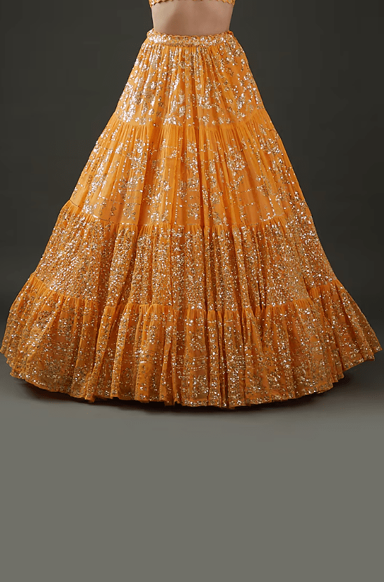 Orange Georgette Sequins Embroidered Lehenga Set - Image 3