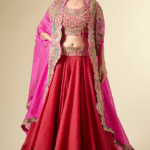 Red & Fuchsia Organza Jacket Lehenga Set