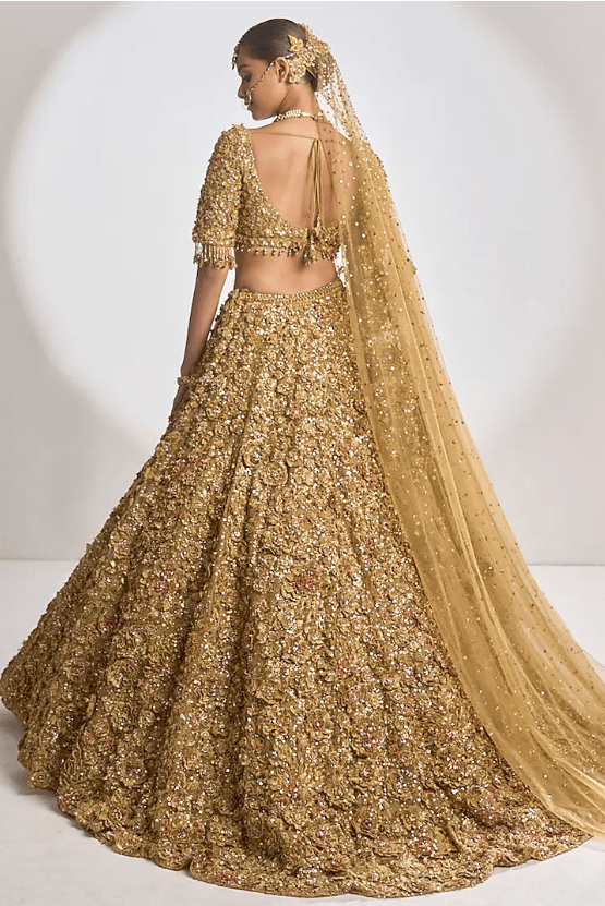 Gold Raw Silk Zardosi Embroidered Lehenga Set - Image 2