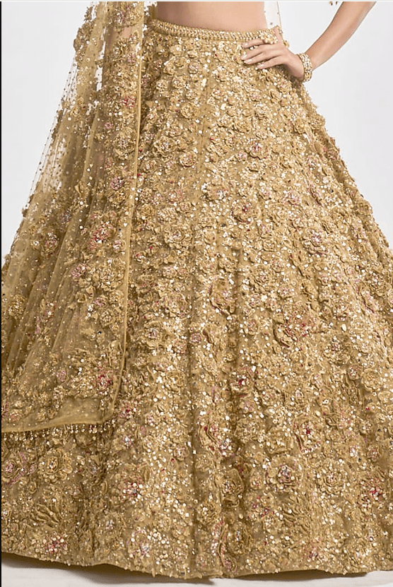 Gold Raw Silk Zardosi Embroidered Lehenga Set - Image 4