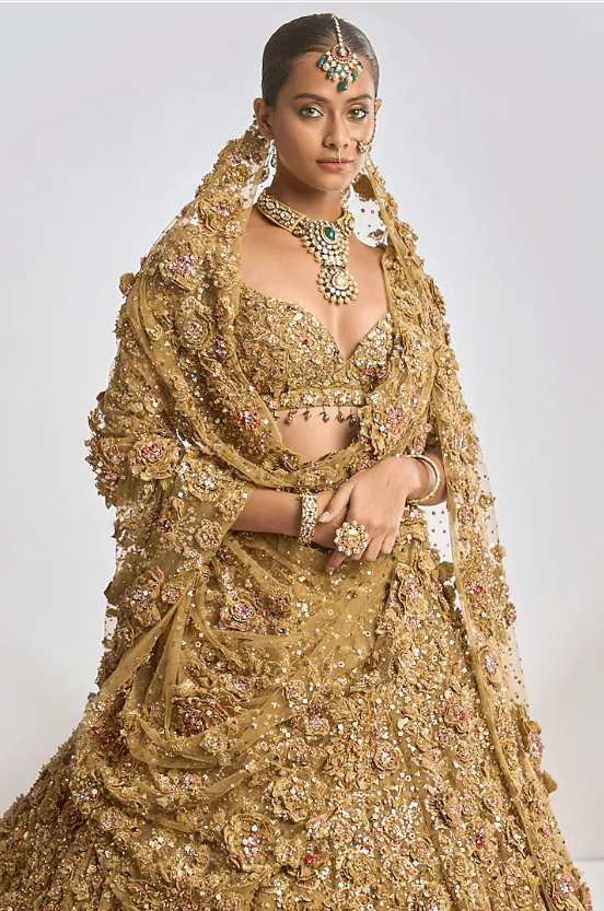 Gold Raw Silk Zardosi Embroidered Lehenga Set - Image 5