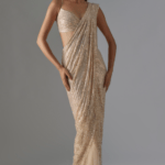 Light Pink Tulle Sequins Embellished Saree Set