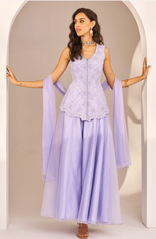Hydrangea Blue Organza Sharara Set