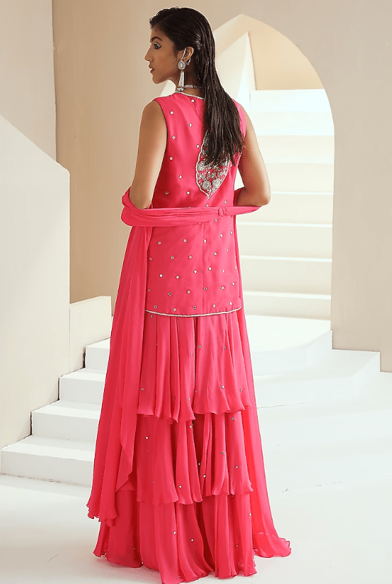 Hot Pink Crepe Layered Sharara Set - Image 2
