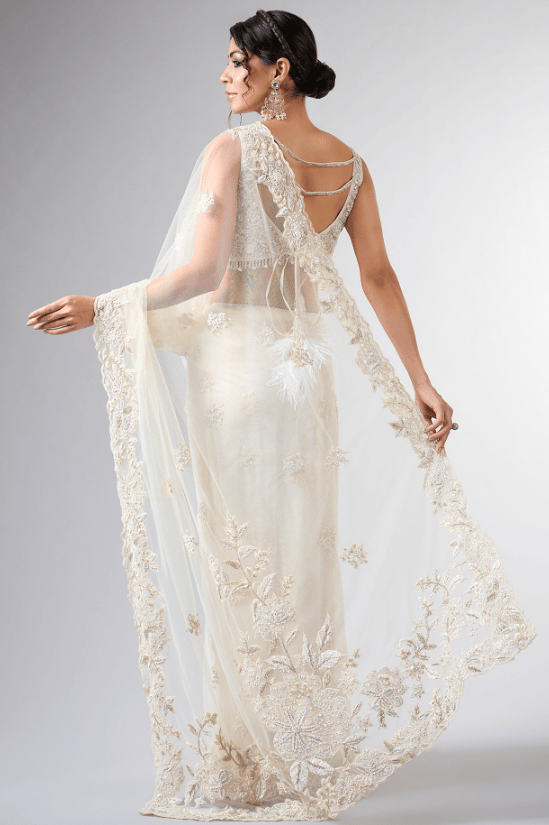 Ivory Net Cutdana Work Saree Set - Image 2