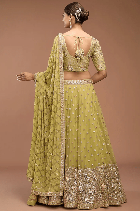 Green Crushed Net Lehenga Saree Set - Image 2