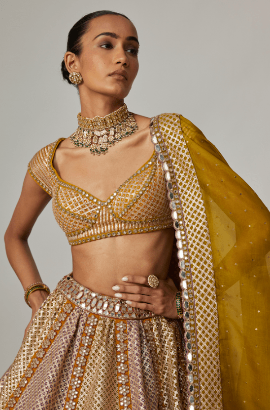 Multi-Colored Georgette Gota Embroidered Lehenga Set - Image 3