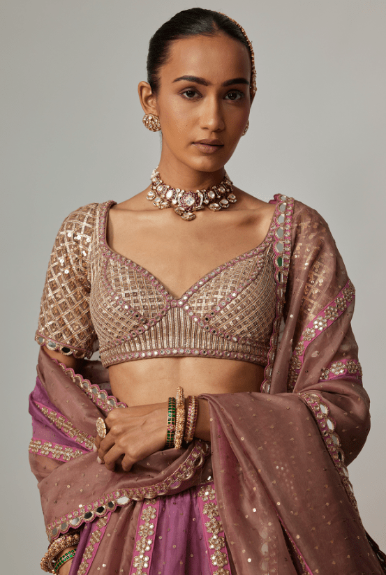 Multi-Colored Organza Gota Embroidered Lehenga Set - Image 3