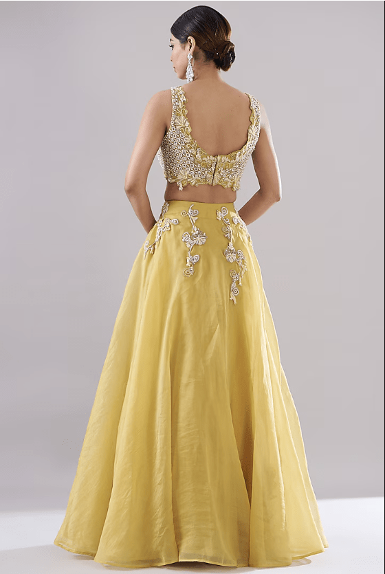 Mustard Organza Embroidered Lehenga Set - Image 2