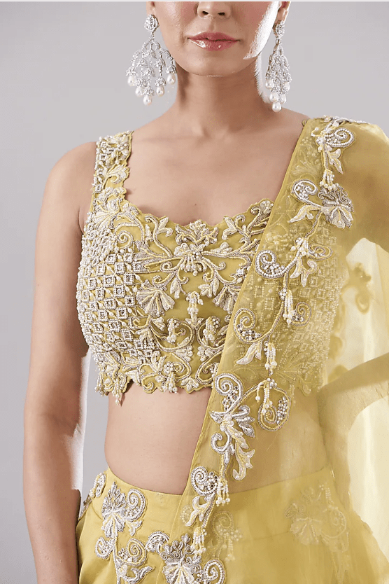 Mustard Organza Embroidered Lehenga Set - Image 4